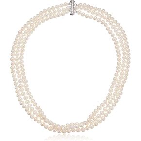 فضة استرليني 3 صفوف من لؤلؤ المياه العذبة المستزرعة، 17.5 بوصة in Kuwait
