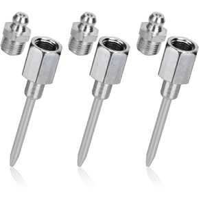 3pcs Grease Gun Needle Nozzle, Detachable Grease Injector Needle Adapter with 1/8 Inch NPT Threads Steel Grease Gun Needle Tip Dispenser Greaser Coupler Fittings