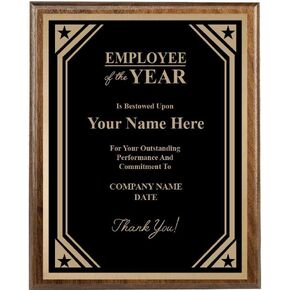 Recognition Plaque, 8x10 Custom Engraved Employee of The Year Plaque Award Prime