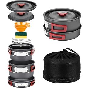 Alocs Camping Cookware, Portable Camping Essentials with Accessories, Camping Gear Camping Cooking Set for Outdoor Cooking, Backpacking, Hiking and Picnic.