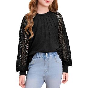 blibean Teen Girls Semi Formal Bloues Kids Lace Long Sleeve Shirts Size 6-15 Years