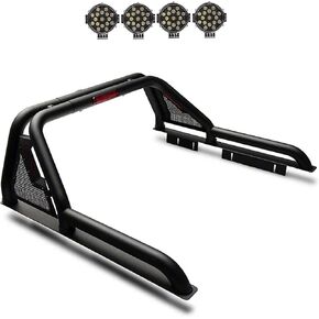 Black Horse GLADIATOR Roll Bar w/pair of 7.0" Dia. LED Lights w/Black Trim Rings Modular Black Compatible with 2015-2024 GMC Canyon|2015-2024 Chevrolet Colorado|2015-2024 Toyota Tacoma-GLRB-03B-PLB