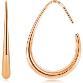 Gacimy Teardrop Hoop Earrings for Women, 14K Gold Plated Oval Pull Through Hoop Earrings for Women, Gold Drop Hoop Earrings for Women