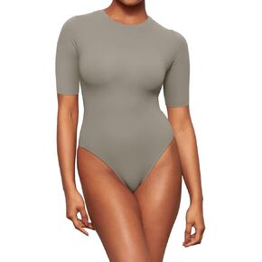 REORIA Womens Fashion Crew Neck Short Sleeve Double Lined T-Shirts Basic Going Out Bodysuit Tops