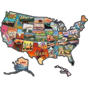 ملصق خريطة RV State Travel USA Map، ملصقات الفينيل لخريطة RV للسفر مقطورة العربة خريطة أمريكا ملصقات مقاومة للماء لجدار باب النافذة، خريطة الولايات المتحدة ملحقات رحلة العربة
