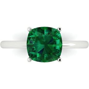 Clara Pucci 2.45ct Cushion Cut Solitaire Simulated Green Emerald 4-Prong Classic Designer Statement Ring Solid 14k White Gold for Women