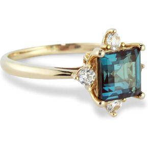Heartland By Beverley Mitchell 10K Rose Gold 7mm Square Cut Teal Lab-Created Alexandrite & Lab-Created White Sapphire Cathedral Statement Ring