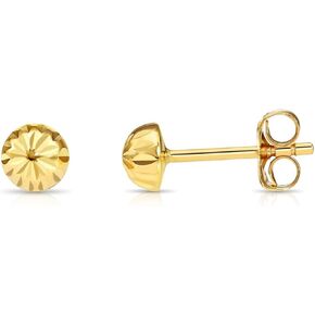 14K Yellow Gold Half Ball Stud Earrings, Hand Engraved Diamond-cut Half Ball Stud Earrings, 14K Butterfly Push-back Sleeper Earrings