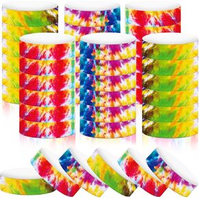500 Pcs Paper Wristbands for Events Tie Dye Wristbands Rainbow Bracelet Event Wristbands Bulk Adhesive Identification Wristbands Armbands for concert party classroom festivals