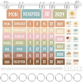 Boho Flip Calendar for Classroom Boho Calendar Bulletin Board Set with 68 Cards & Adjustable Holder Weather Days of The Week Chart for Back to School Home Office DIY Decor Supplies