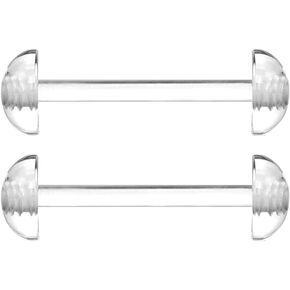 14G Clear Flexible Bioflex Tounge Retainer Nipple Ring Barbell 6mm Half Ball Body Piercing Tongue Ring Retainer 5/8" - 2Pcs