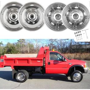 4pcs 19.5 Protective Polished Stainless Steel Dually Wheel Simulators, Waterproof Replacements Bolt On Wheel Cover Center Cap, 8 Lug Hubcap Fit for Ford 1999-2002 F450 F550 W/Install Tool