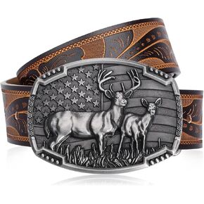 BISON DENIM Western Cowboy Leather Belt for Men Women Cowgirl, Mens Buckle Belt for Jeans, Country Belt, Men's Gifts