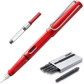 Lamy Safari | Red | Fine Nib | 5 Black Ink Cartridges, Z28 Converter and Wipe