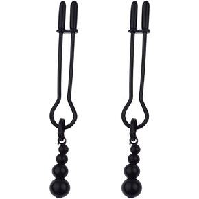 Body Jewelry Body Chain Fake Nipple Rings Non-Piercing Adjustable Ball Beaded Fashion Jewelry Black Silver (Black Bead)