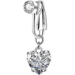 Butterfly Heart Fake Belly Ring for Women, Faux Belly Piercing Jewelry - Fake Belly Button Piercing - Clip On Belly Button Rings Non Piercing Jewelry for Women