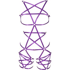 Female Body Harness Garter Punk Gothic Pentagram Caged Bra Plus Size Garter Set in Kuwait
