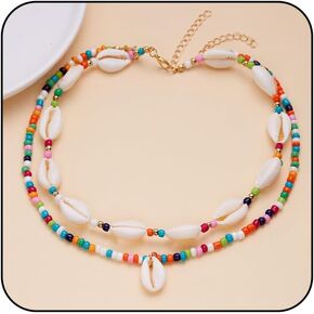 Shell Necklace for Women Boho Beaded Necklace Layered Charm Necklaces Surfer Shell Necklace Jewelry Beach Essentials Summer Outfits for Women