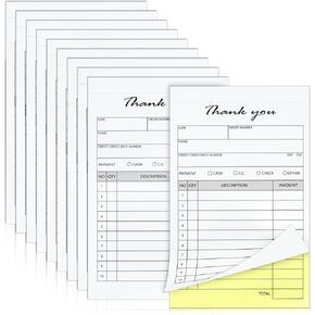 10 عبوات من وسادات الإيصالات المحمولة مقاس 3.4 بوصة × 5.5 بوصة، كتاب إيصالات الشكر، جزءان من فاتورة المبيعات الخالية من الكربون وكتيب طلب المبيعات للشركات الصغيرة، 500 مجموعة بيضاء/أصفر in Kuwait
