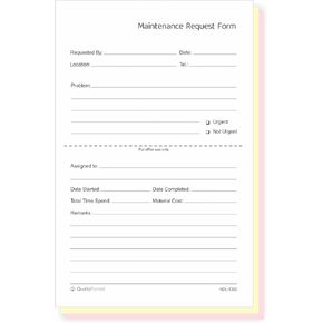 NextDayLabels - 5-1/2" x 8-1/2" NCR Carbonless Maintenance Request Forms (2 Part, 100 Sets)