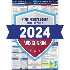 2024 Wisconsin State and Federal Labor Laws Poster - OSHA Workplace Compliant Includes FLSA FMLA and EEOC Updates - All in One Required Compliance Posting 24" x 36" - Laminated (English)
