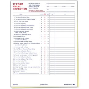 27 Point Inspection Sheet - Vehicle Inspection Form - 100 Pack