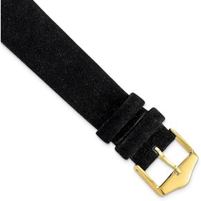 Sonia Jewels 18mm Black Suede Leather Gold-Tone Buckle Watch Band 7.5"