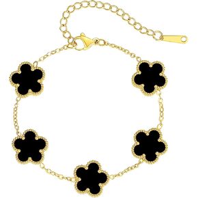 Clover Bracelet for Women Stainless Steel Five Leaf Clover Bracelets Flower Dainty Lucky Clover Link Bracelet Jewelry Gifts for Birthday Anniversary