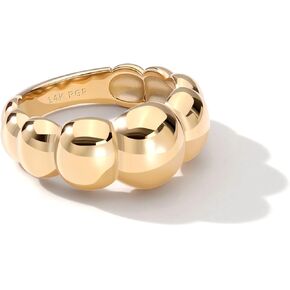 Chunky Dome Rings for Women and Men Cute Fat Puffy Statement Thumb Band High Polished Comfort Bubble Stackable Ring Size 5-10（Gold and Silver）