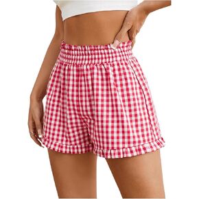 Milumia Women's Plaid Paperbag High Waist Ruffle Hem Casual Shorts