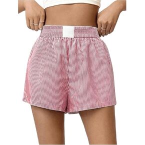 SOLY HUX Women's Striped Shorts Elastic High Waisted Casual Summer Shorts