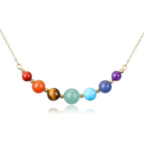 Jovivi 7 Chakra Healing Crystal Necklace for Women Adjustable 14K Gold Plated Natural Crystal Stone Round Beads Choker Necklace Jewelry Birthday Mothers Day Gifts