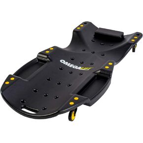 Omega Lift Mechanic Plastic Creeper 48 Inch - Blow Molded Ergonomic HDPE Body with Padded Headrest & Dual Tool Trays - 440 Lbs Capacity Black