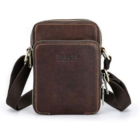 Contacts Phone Crossbody Bag for Men Small Leather Shoulder Bag Mini Cell Phone Purse Brown Sling Bag Pouch Travel