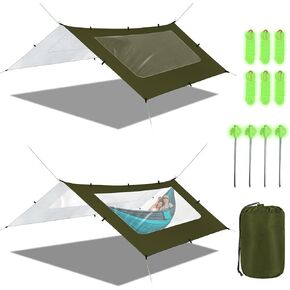 Camping Tarp Waterproof- Hammock Tarp, Rain Tarp for Camping Barbecue, 10X10ft, UV UPF50+, PU5000 Waterproof Tarp for Camping, Easy Set Up Tarp Tent for Outdoor (Green, 10 * 10ft)
