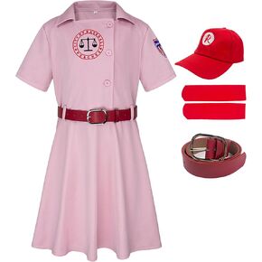 Women's Baseball League Costume Dottie Costume Pink Dress Halloween Cosplay Uniform Set
