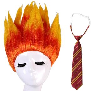 Fire Wig with Tie Stylish Flame Wig Ombre Orange Costume Wig Halloween Party Cosplay Fire Spiked Wig (Flame)