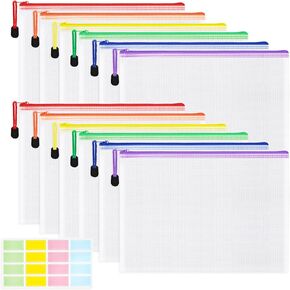 EOOUT 12pcs Mesh Zipper Pouch File Bags Small, 6 Colors Reusable Zipper Pencil Pouches for Organizing Storage, 9" x 4.3" Waterproof Puzzle Bag, Zipper File Bags for Board Game Storage