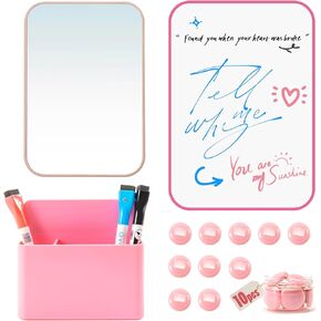 Locker Accessories Back to School Supplies Kit 22 PCS Locker Organizer School Decorations for Girls Include Whiteboard, Mirror, Pen Holder, Markers, Round Magnets, Magnetic Strips, Light Pink