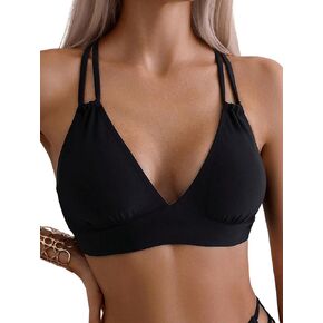 SOLY HUX Women's Bikini Top Spaghetti Strap Criss Cross Back Bathing Suit Tops Swimsuit