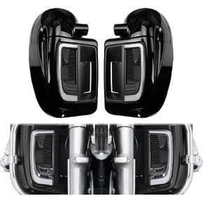 Motorcycle Lower Vented Leg Fairings Glove Box with LED Fairing Lower Grills Light Fit for Harley Touring Road Glide Street Glide Electra Glide 2014-2024 Vivid Black