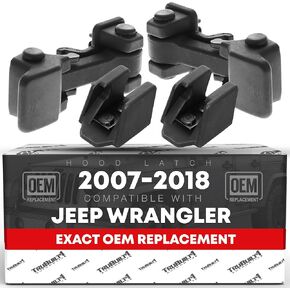 Hood Latch Replacement Set, Left and Right Side - Compatible with 2007-2018 Jeep Wrangler - Rubber Hood Lock Catch Kit - OEM 55395652AC, 55395653AD