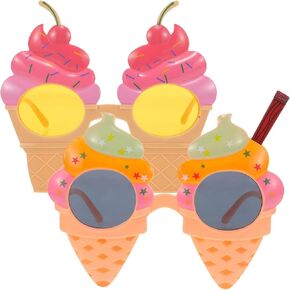 2Pcs Luau Party Sunglasses Funny Ice Cream Eyeglasses Hawaiian Themed Party Tropical Sunglasses Beach Party Supplies