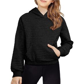 Arshiner Girls Sweatshirt Waffle Cropped Hoodies Casual Long Sleeve Pullover Tops for Kids