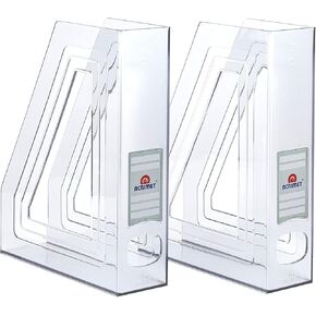 Acrimet Magazine File Holder, Durable Rack, Space-Saving Organizer (Plastic) (Clear Crystal Color) (2 pack)