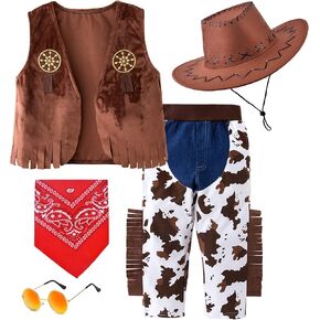 Kids Cowboy Cowgirl Costume 5PCS Set for Boys Girls Role Play Dress up 3-10 Year