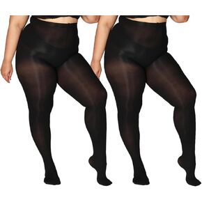Plus Size Tights for Women Up To 6x, Semi Opaque Control Top Nylon Pantyhose, High Waist Solid Stockings
