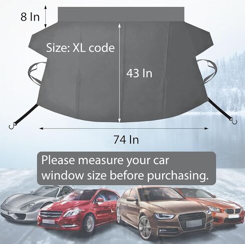 غطاء زجاج أمامي للسيارة Big Ant غطاء ثلجي للزجاج الأمامي 600D أكسفورد للثلج والثلج مقاوم للماء والحرارة والترهل (74 × 43 بوصة، رمادي) in Kuwait