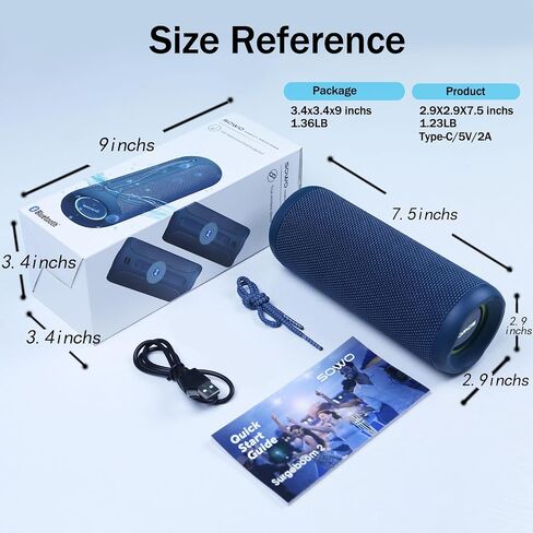 SOWO Bluetooth Speaker Wireless, IPX7 Waterproof Portable Speaker Outdoor | 25W Loud Stereo, Bassboom Tech, TWS Pairing, 16H Playtime, Built-in Mic, All-Day Music for Camping Beach Pool and Home, Black in Kuwait