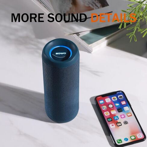 SOWO Bluetooth Speaker Wireless, IPX7 Waterproof Portable Speaker Outdoor | 25W Loud Stereo, Bassboom Tech, TWS Pairing, 16H Playtime, Built-in Mic, All-Day Music for Camping Beach Pool and Home, Black in Kuwait